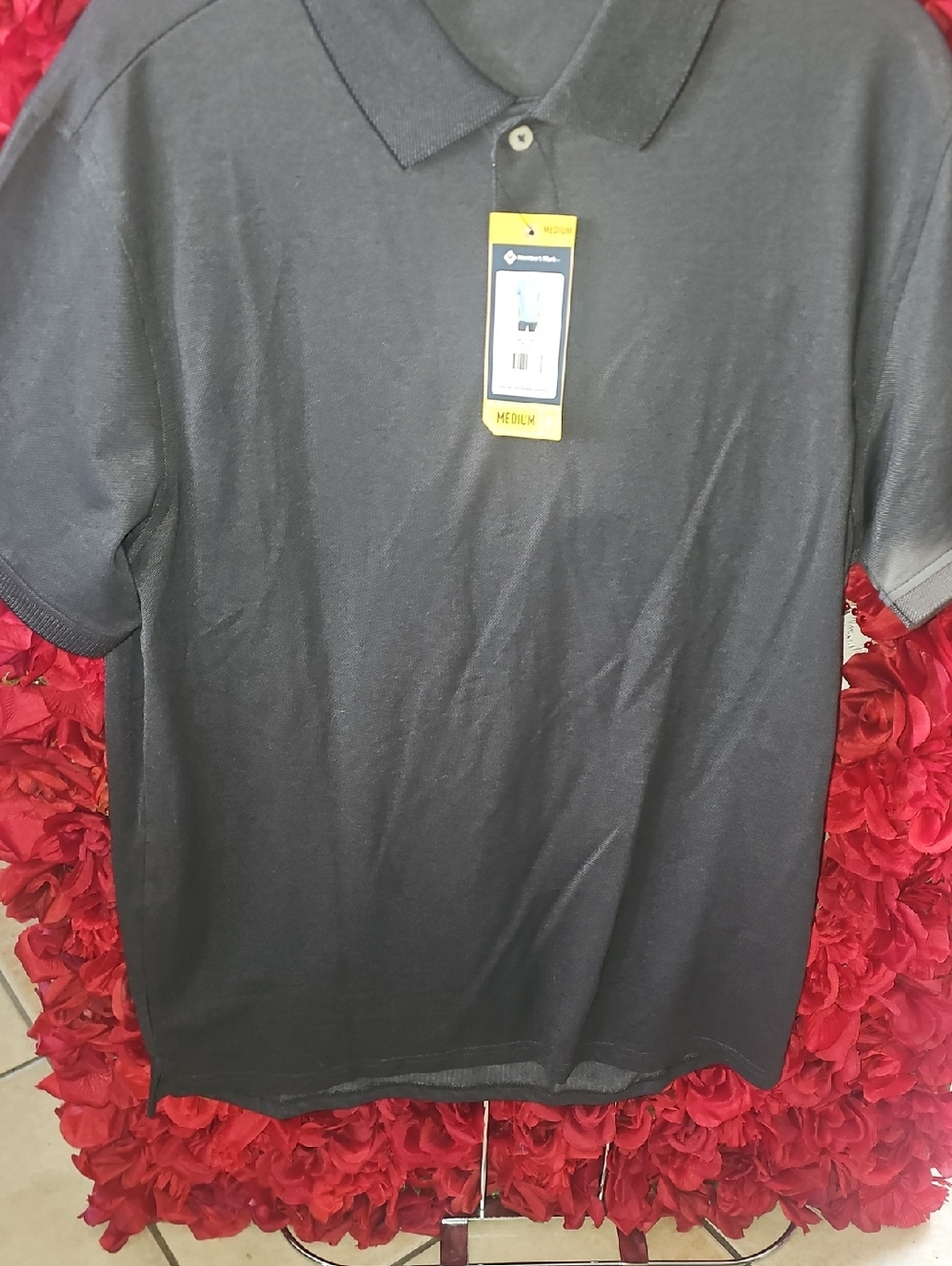 Members Mark NWT Men's Classic Black Polo Shirt-(SLIGHT SUN DAMAGE SEE PICS)MED